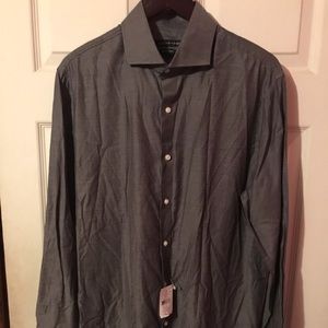 Saks Fifth Avenue Gray Patterned Dress Shirt Mens 17 34/35 New with Defects